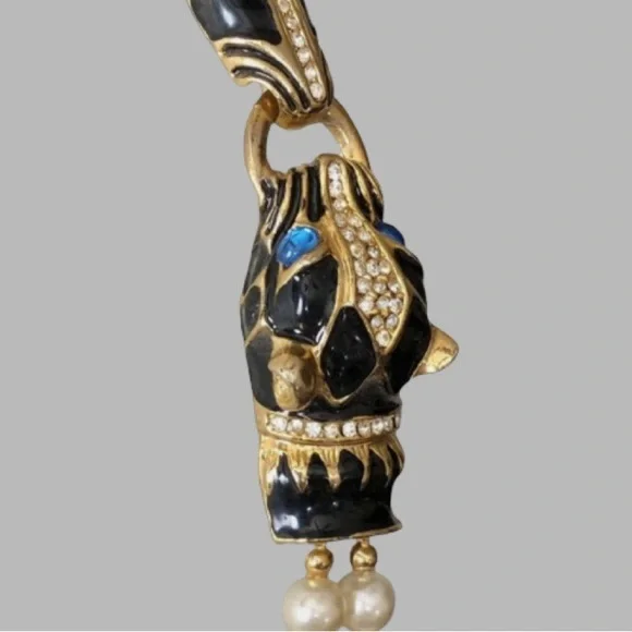 Park Lane Panther Jaguar Double Strand Faux Rhinestone Necklace Gold Tone - Picture 10 of 16